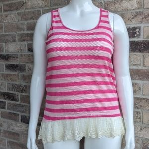 Pink / white striped with lace bottom tank top